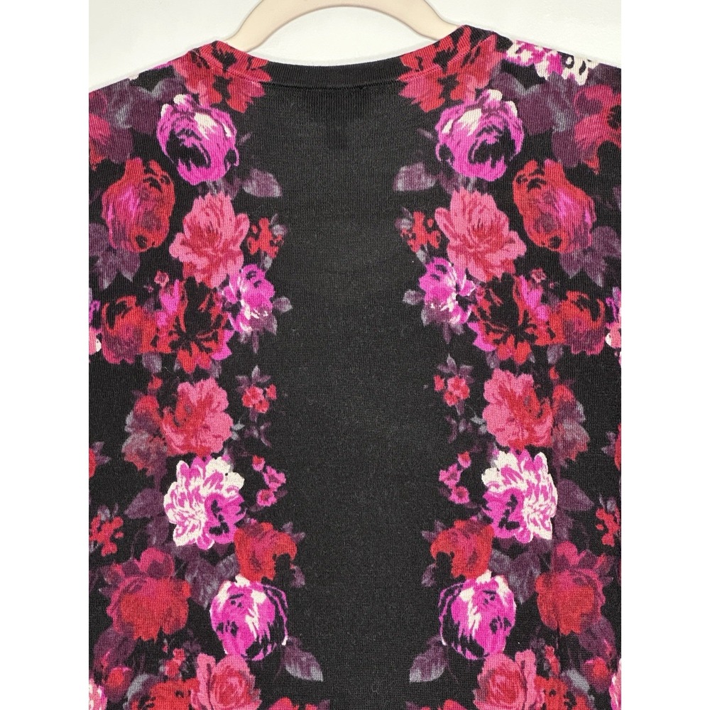 Talbots Merino Wool Charming Cardigan Black Pink Floral NWOT Sz LP Garden Party - Picture 5 of 8